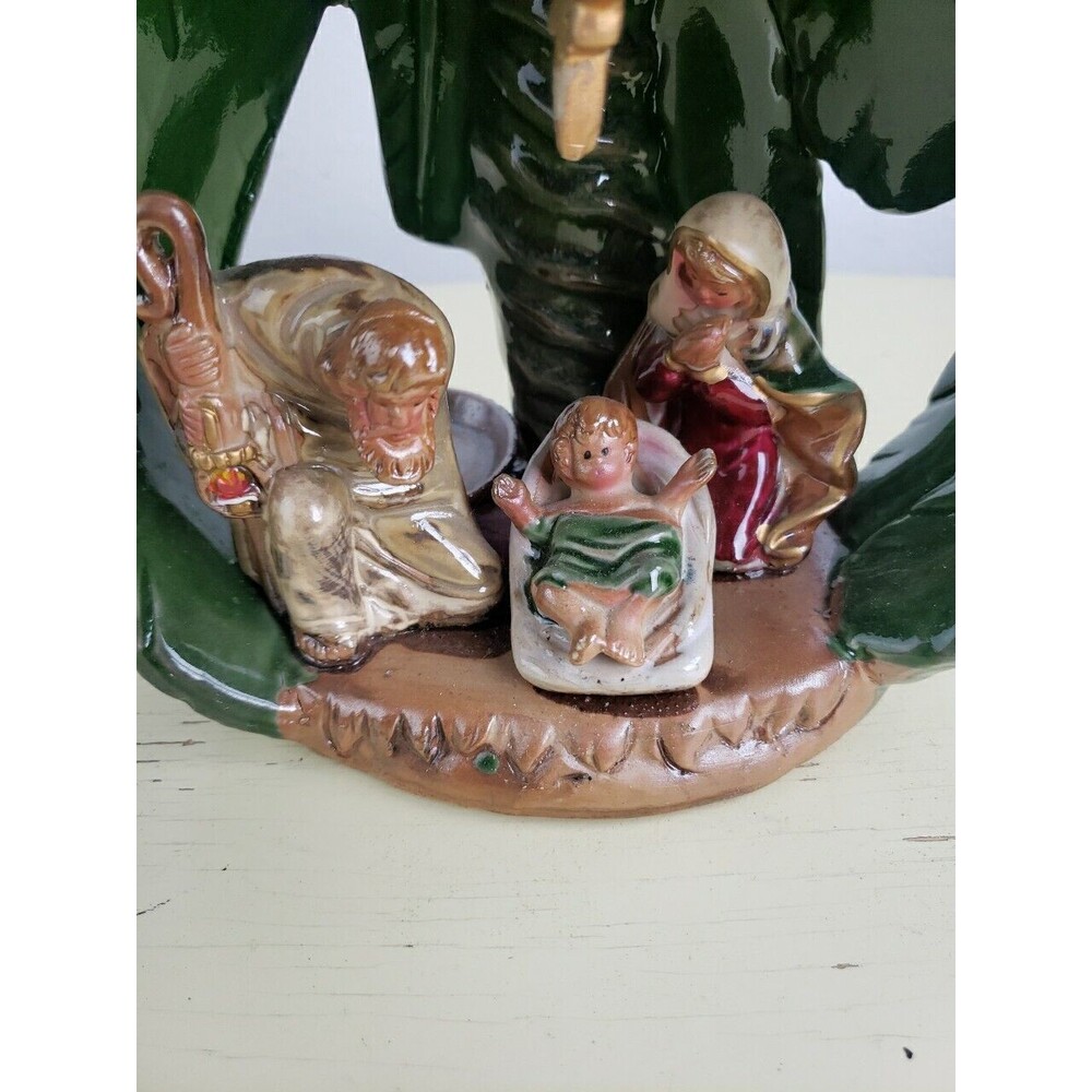 Nativity Palm Tree Tealight Candle Holder Holy Family Baby Jesus Manger 7.5x8 In - Picture 2 of 11